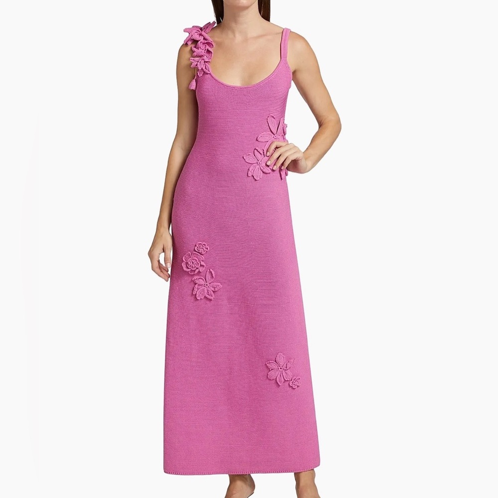 AMUR Allegra Floral Appliqué Knit Maxi Dress